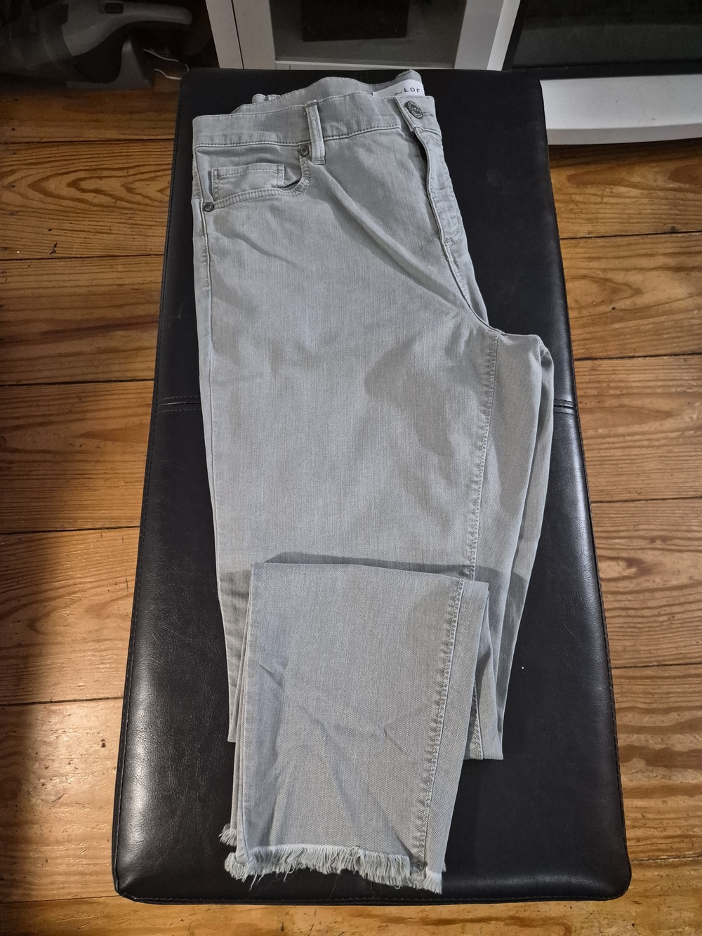 LOFT Women's Light Gray Skinny Jeans with Frayed Hem